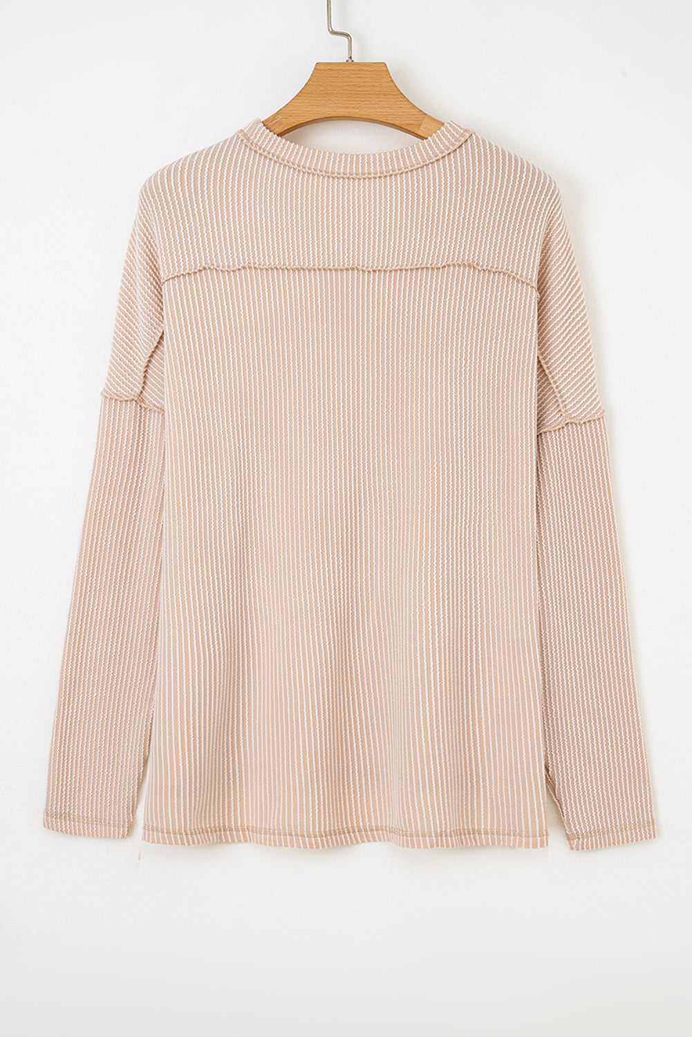 Twist Ribbed Exposed Seam Detail Long Sleeve Loose Top
