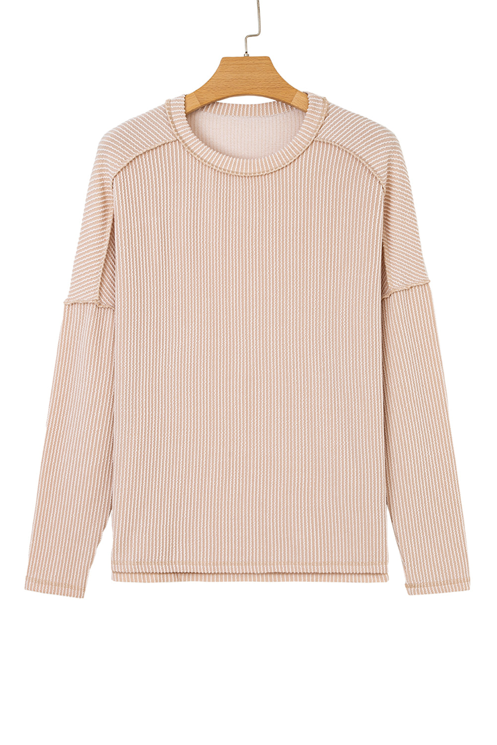 Twist Ribbed Exposed Seam Detail Long Sleeve Loose Top