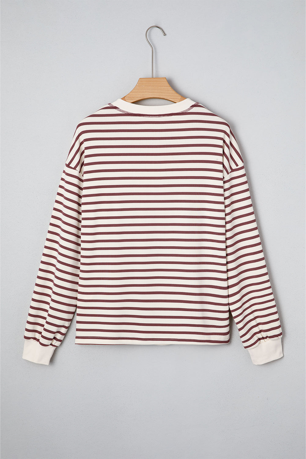 Red Dahlia Striped Print Drop Shoulder Long Sleeve Henley Top